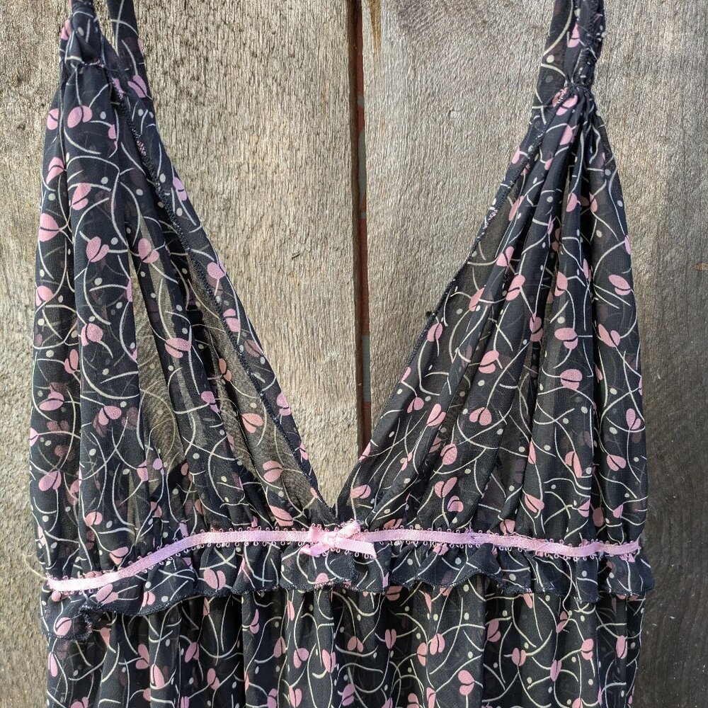 Oscar de la Renta Sheer Black Floral Slip Dress - Pink Label - Size Medium